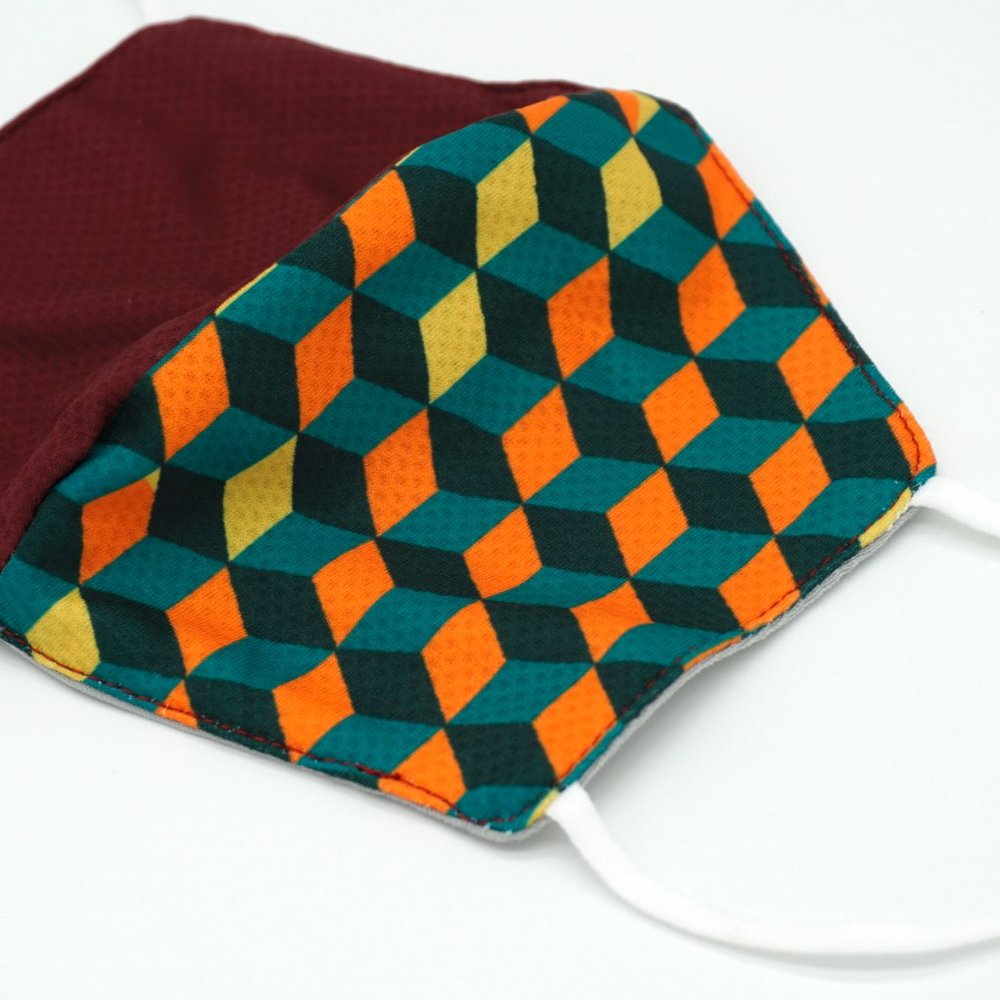 Giyu Maroon reusable Facemask Geometric Pattern - Picture 2 of 7
